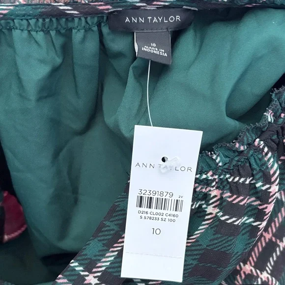 Ann Taylor Plaid Green Pleated Dress size 10 NWT - Picture 7 of 7